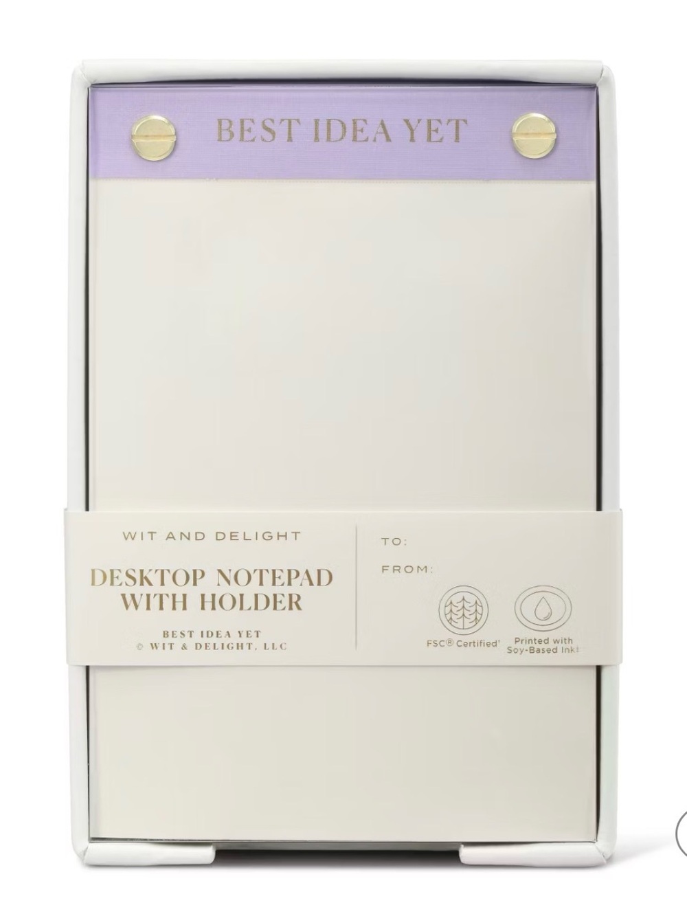 Lavender "Best Idea Yet" Desktop Notepad with Holder